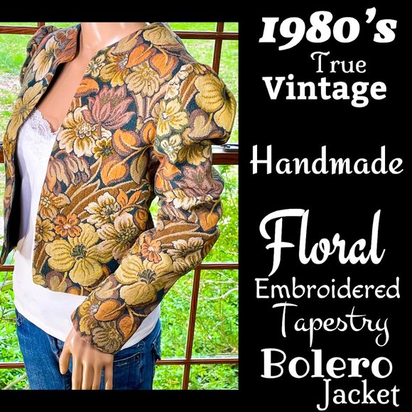Vintage Jackets & Blazers - ▪️VTG▪️HANDMADE▪️1980's Floral Embroidered Tapestry Bolero Jacket
